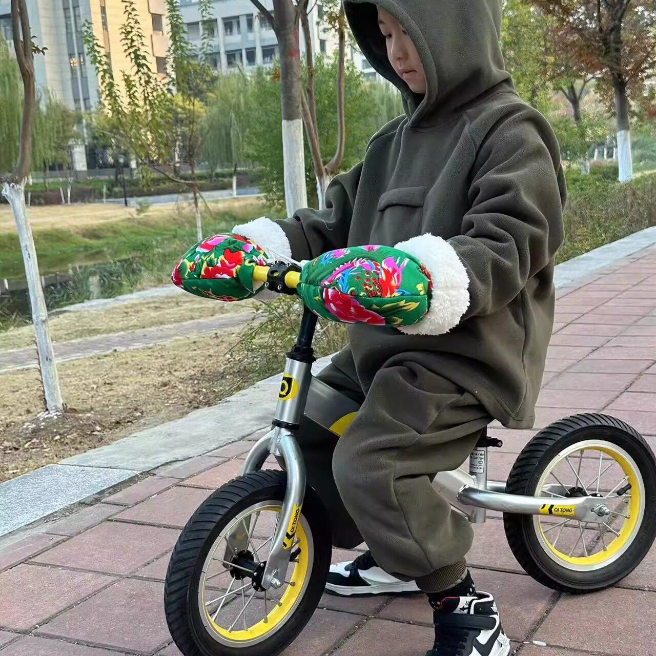 东北大花儿童自行车保暖手把套平衡车滑板车三轮车手套秋冬