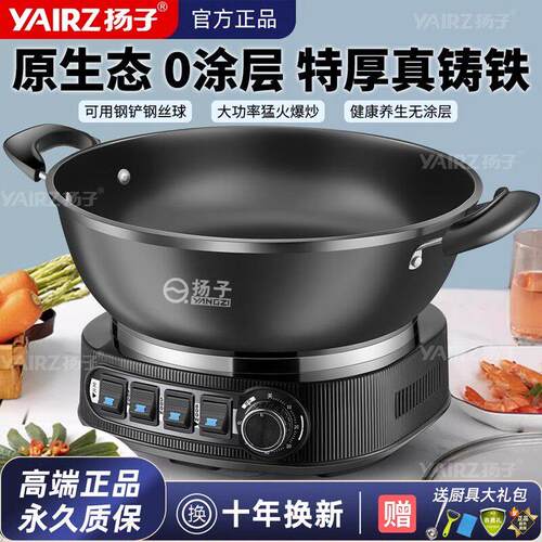 扬子铸铁无涂层电炒锅蒸煮一体式炒菜锅多功能电热锅电煮锅电蒸锅