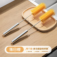 Semi-automatic cup washing brush, multi-functional stainless steel long-handled press and rotate brush, cup washing wonder, silicone cleaning brush thumbnail 4