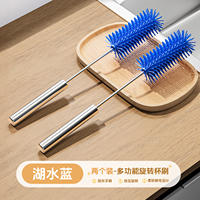 Semi-automatic cup washing brush, multi-functional stainless steel long-handled press and rotate brush, cup washing wonder, silicone cleaning brush thumbnail 5