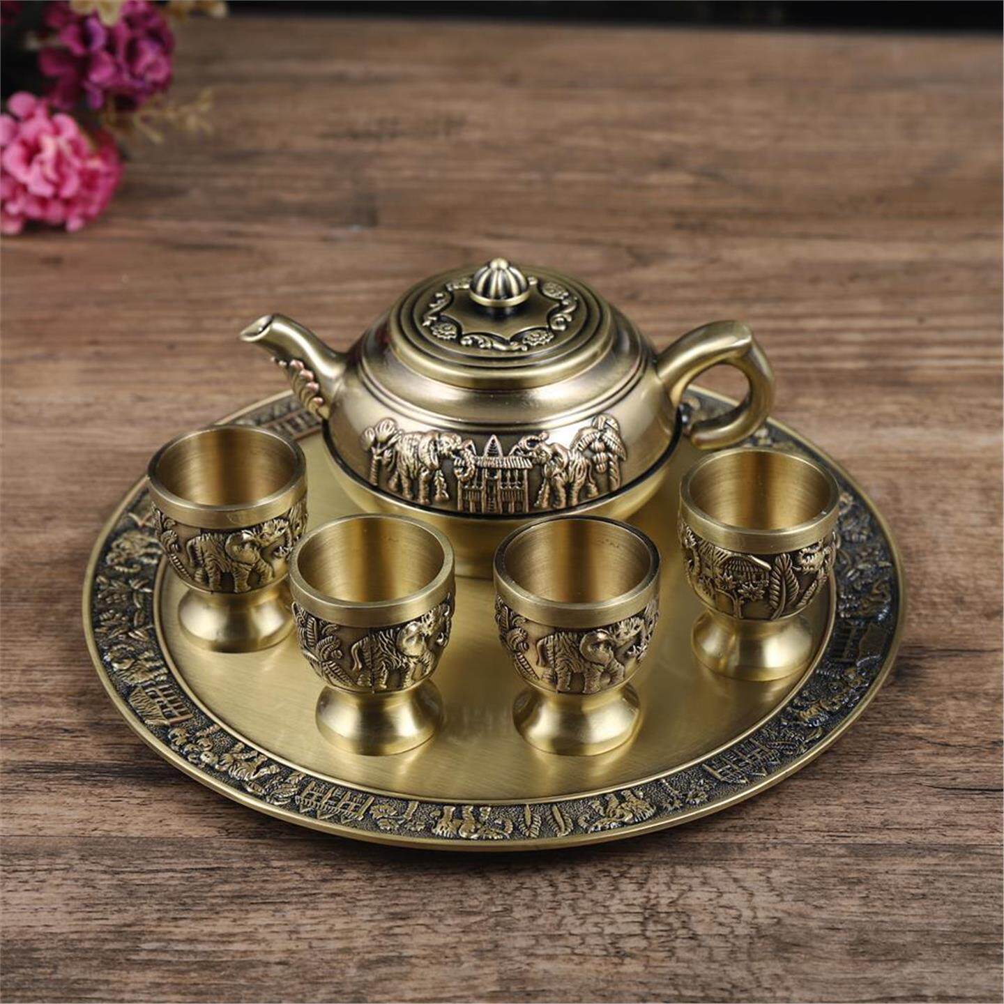 套装工艺商务礼品白酒精致功夫铜壶青铜器茶具大象托盘烈雕刻酒杯