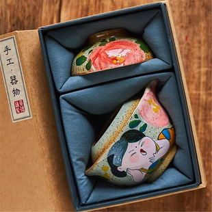 盖碗景德镇抓手一人壶高颜值公道杯单壶饮国潮粗陶唐美人茶具