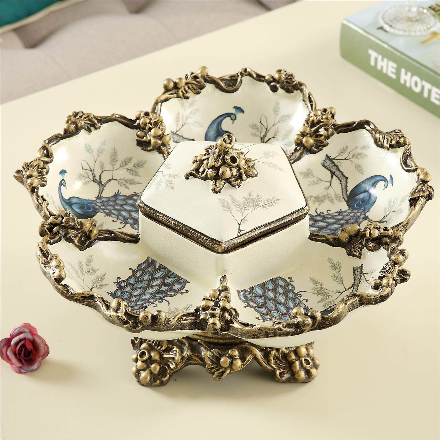 分格果盘客厅盒子欧式家用坚果创意零食瓜子双层水果盘糖果干带盖