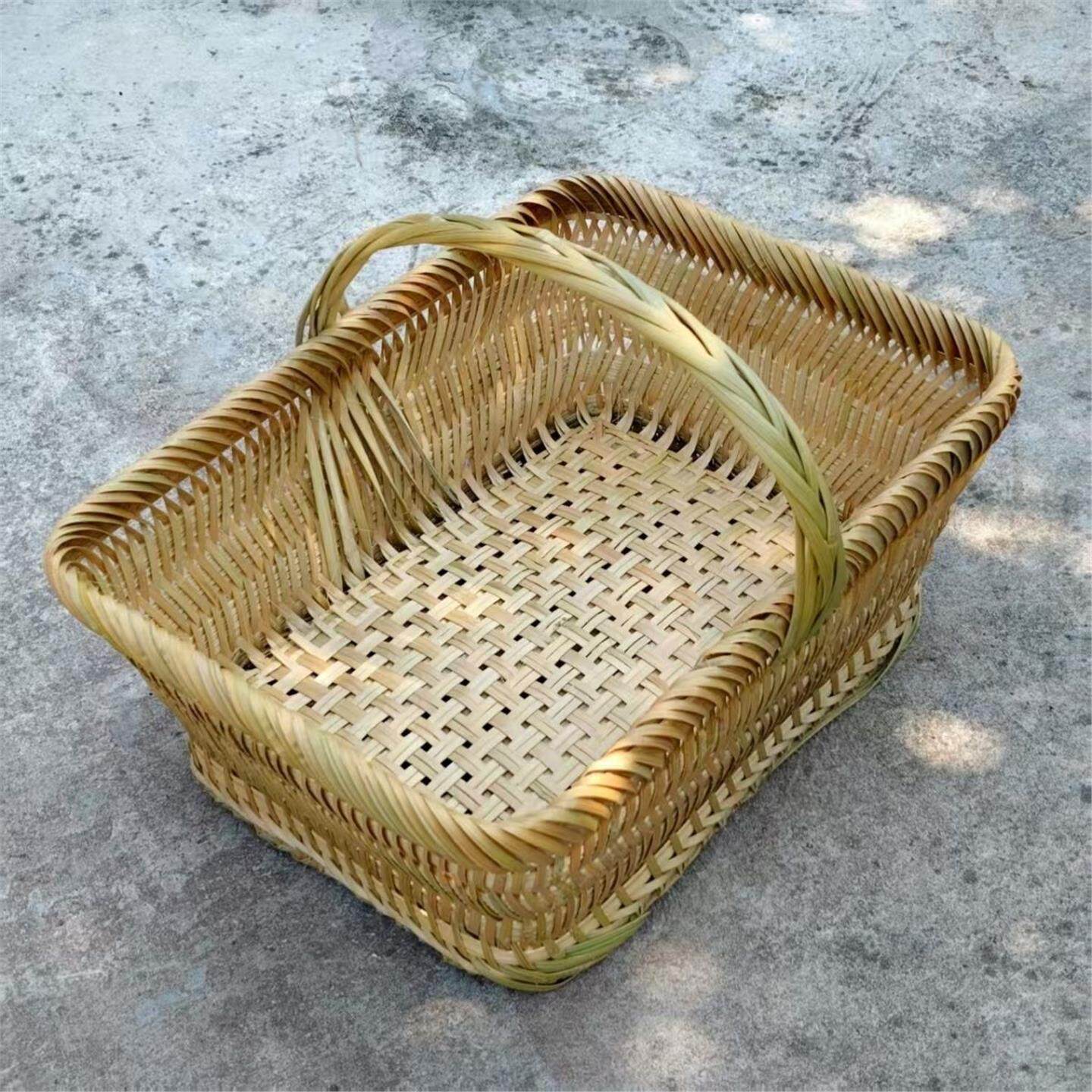 老式天然竹编手提篮买菜