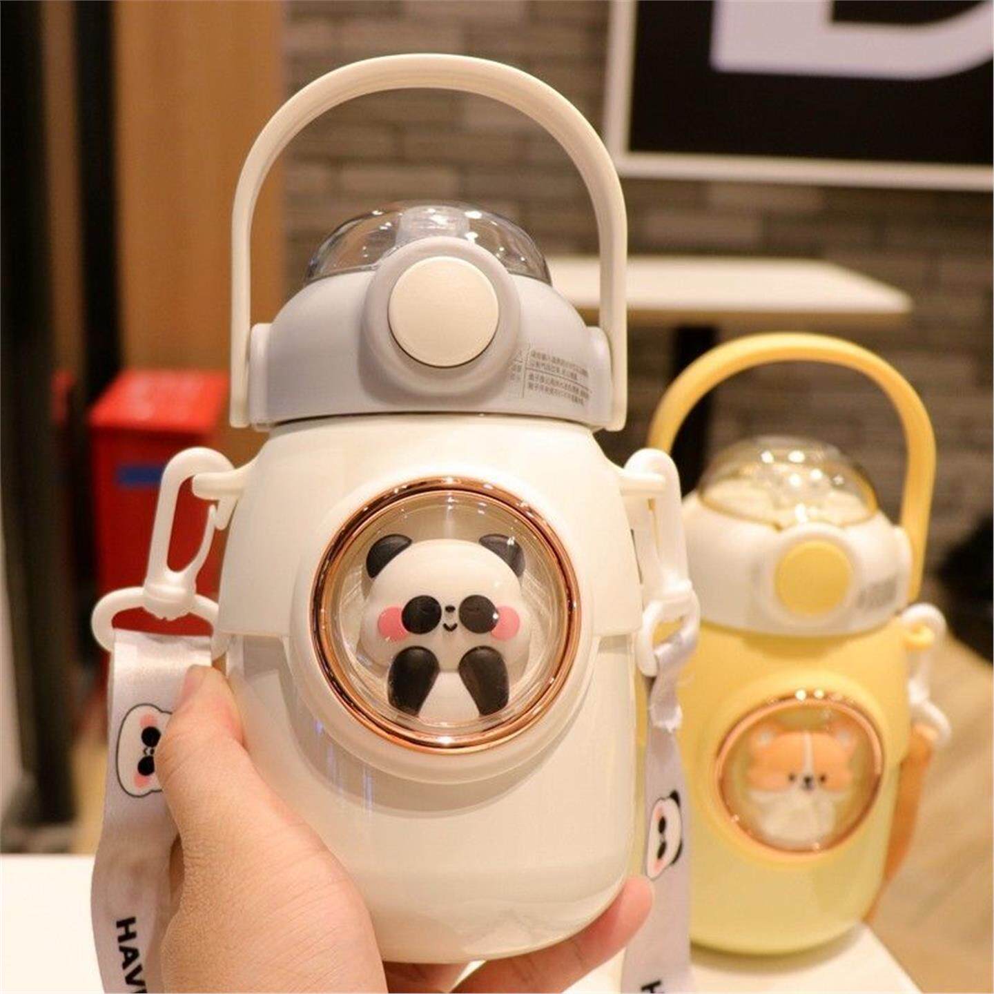 吸管水壶户外喝大容量高颜值女生熊猫杯可爱小学生儿童便携保温杯