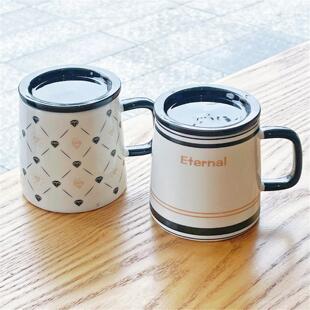 咖啡杯高级感茶杯带盖男生情侣杯子水杯办公室陶瓷礼盒马克杯