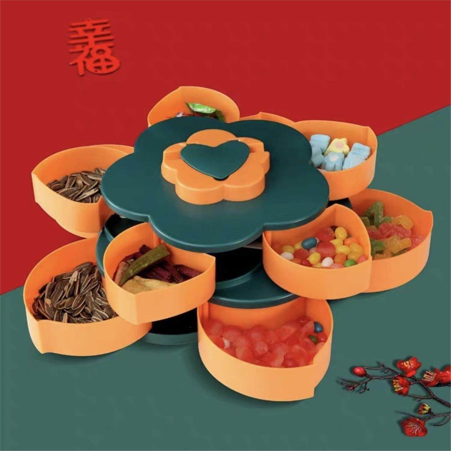 水果盘零食家用旋转韩式分格干果收纳盒可新款客厅春节多功能盒子