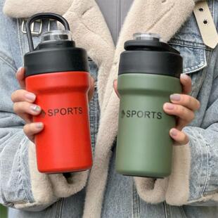 韩风便携高颜值女士双饮口带吸管高级咖啡杯水杯大容量保温杯ins