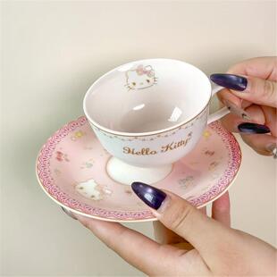 套装茶杯水杯kitty高颜值精致下午杯子家用陶瓷咖啡杯ins猫碟可爱