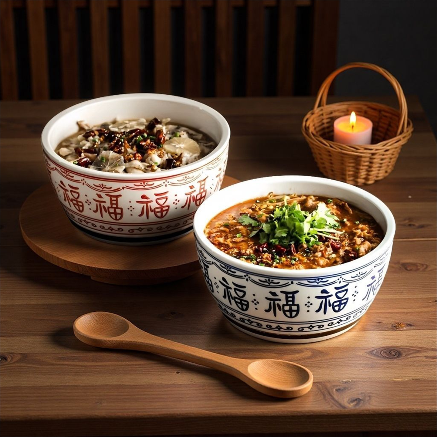 中式福字陶瓷钵鸡调料缸商