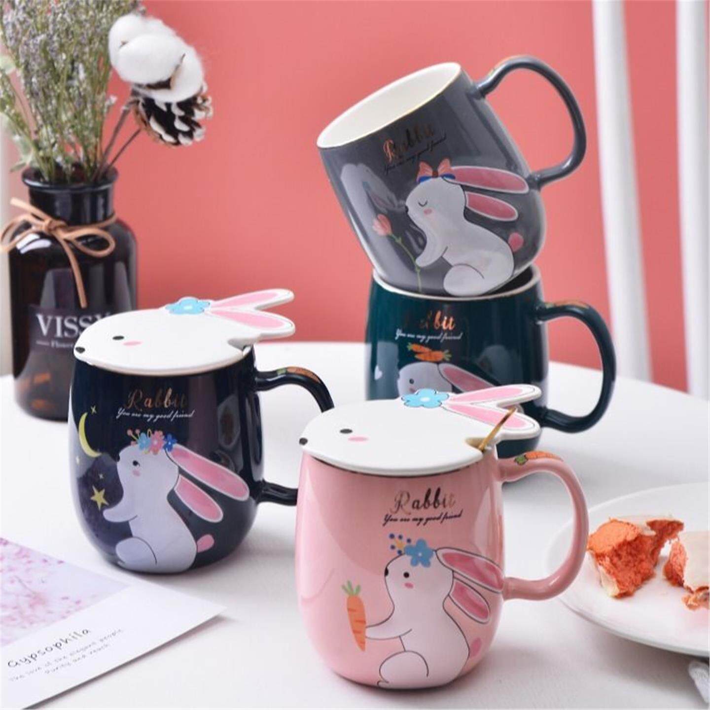 马克杯茶杯潮流杯家用勺情侣咖啡杯男女个性陶瓷带盖喝水创意杯子