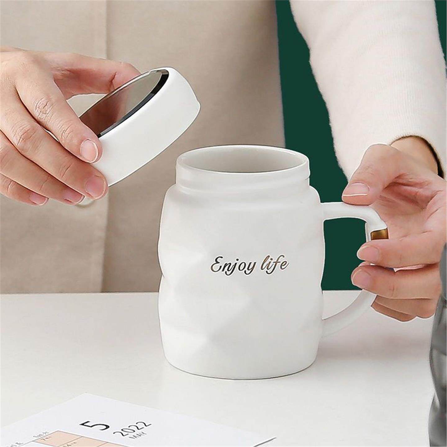 咖啡杯办公室大容量陶瓷茶杯男女商务水杯勺家用带盖情侣杯子创意