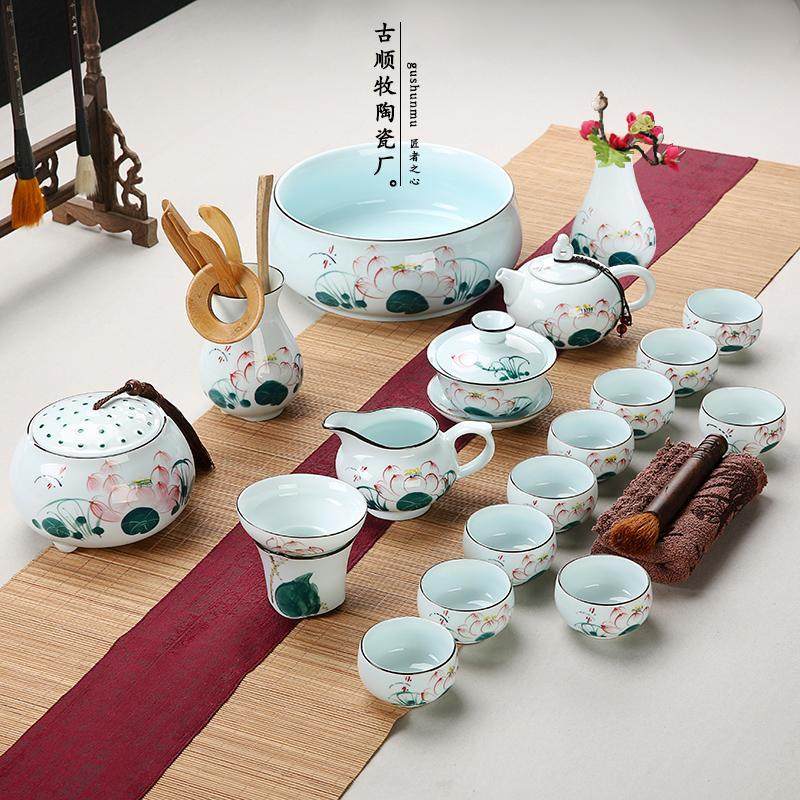 景德镇手绘茶具套装青花瓷整套家用盖碗陶瓷茶壶茶杯功夫茶具