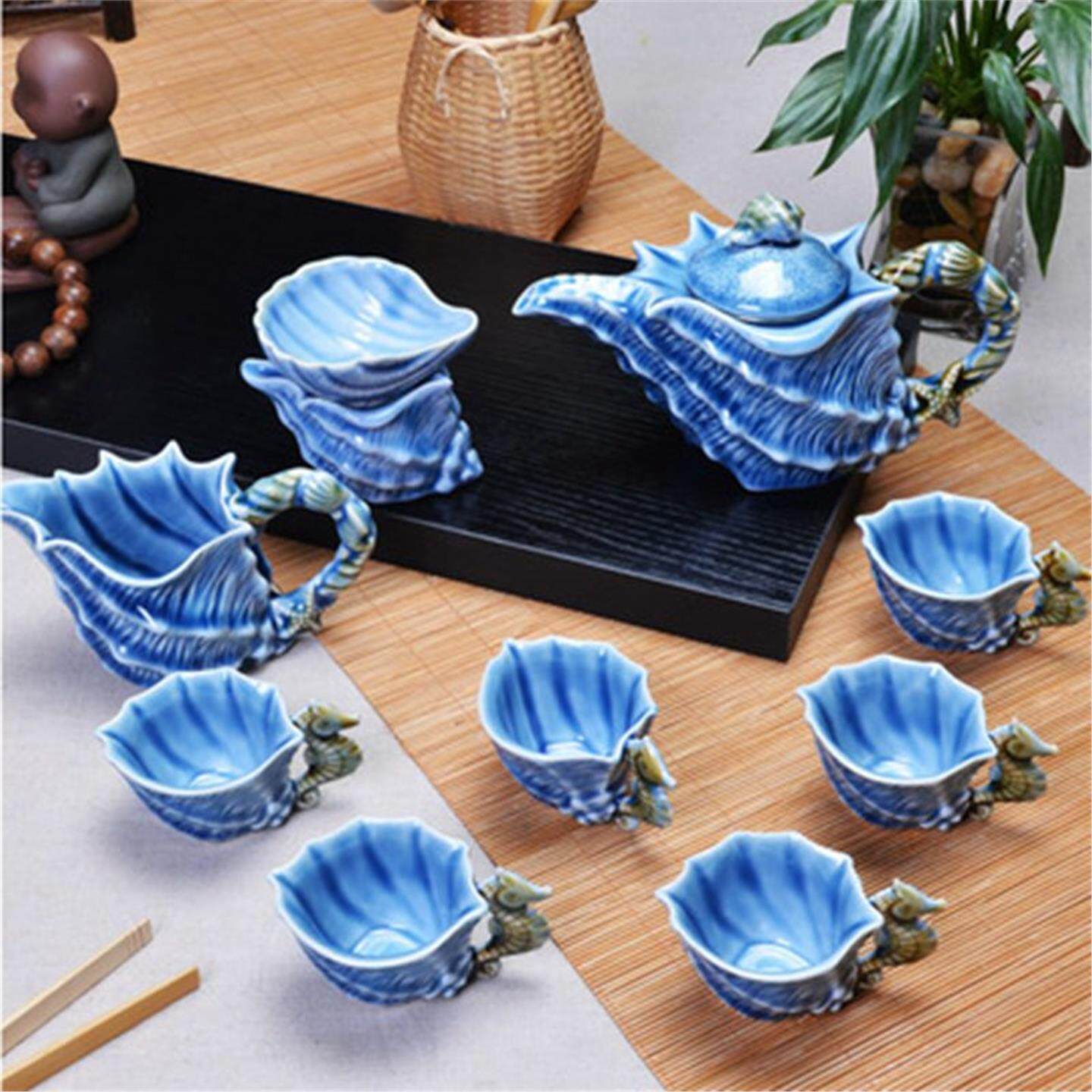 整套套装茶杯花草茶具功夫茶具茶具青瓷陶瓷海螺茶海红茶茶壶