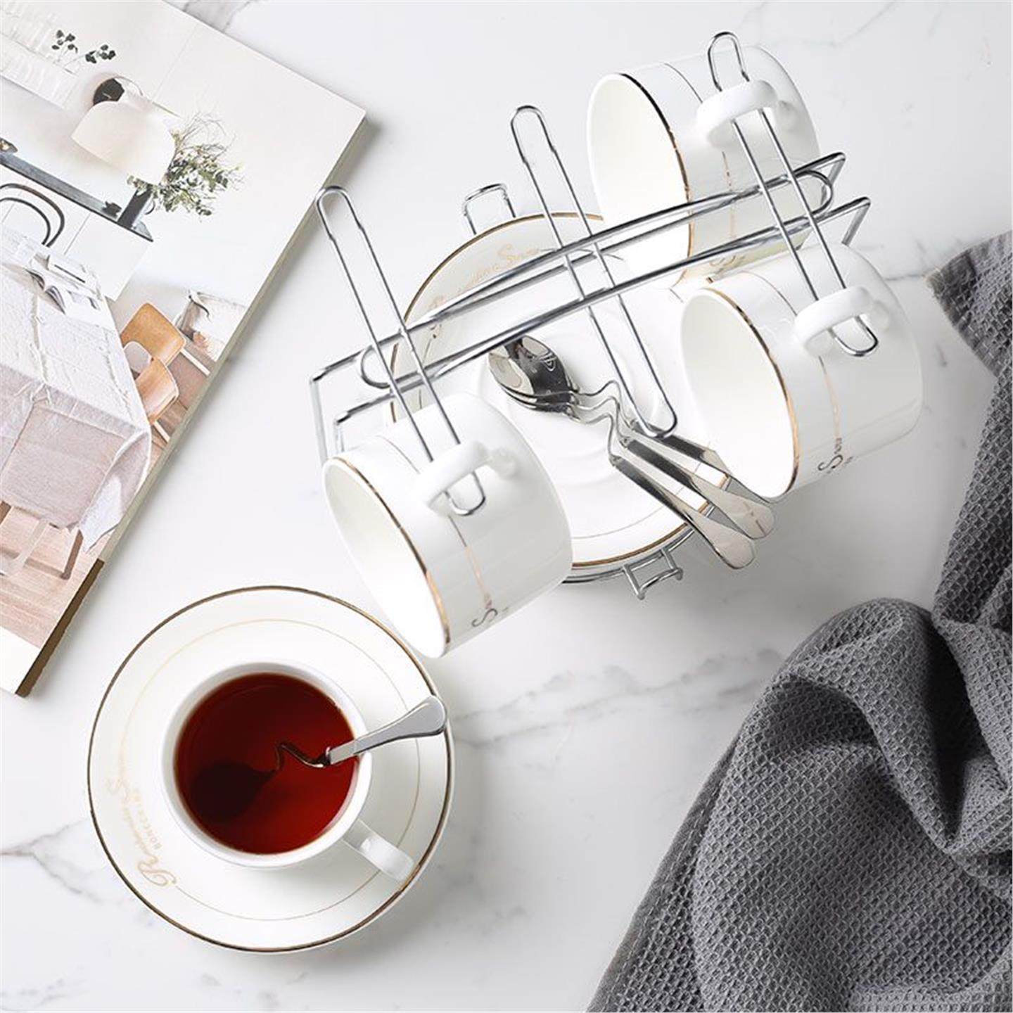 套装托碟咖啡杯件带奢华碟简约勺子套装杯架子欧式陶瓷4小碟