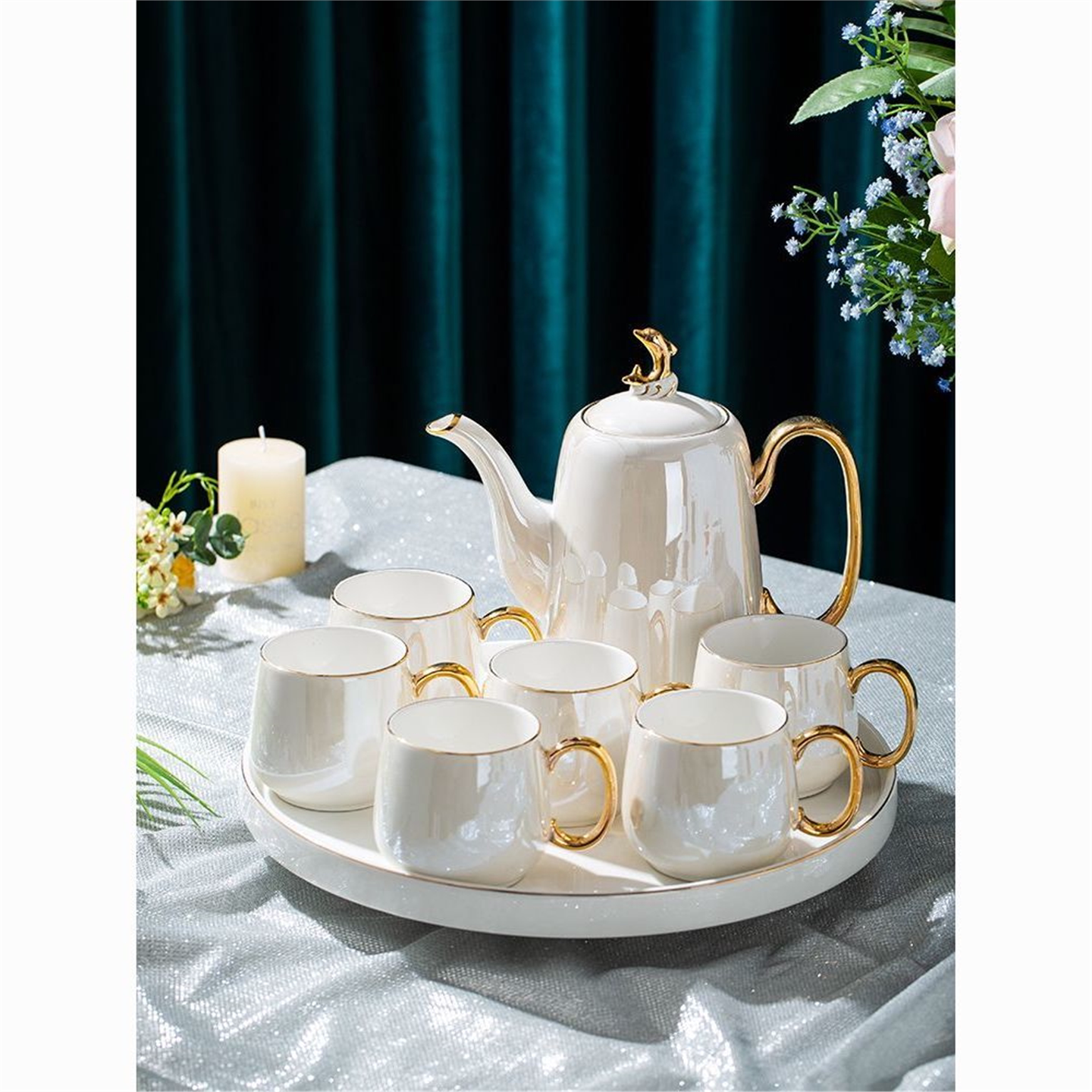 茶壶欧式款25家用水壶金边奢华整套釉下彩水杯套装陶瓷景德镇水具