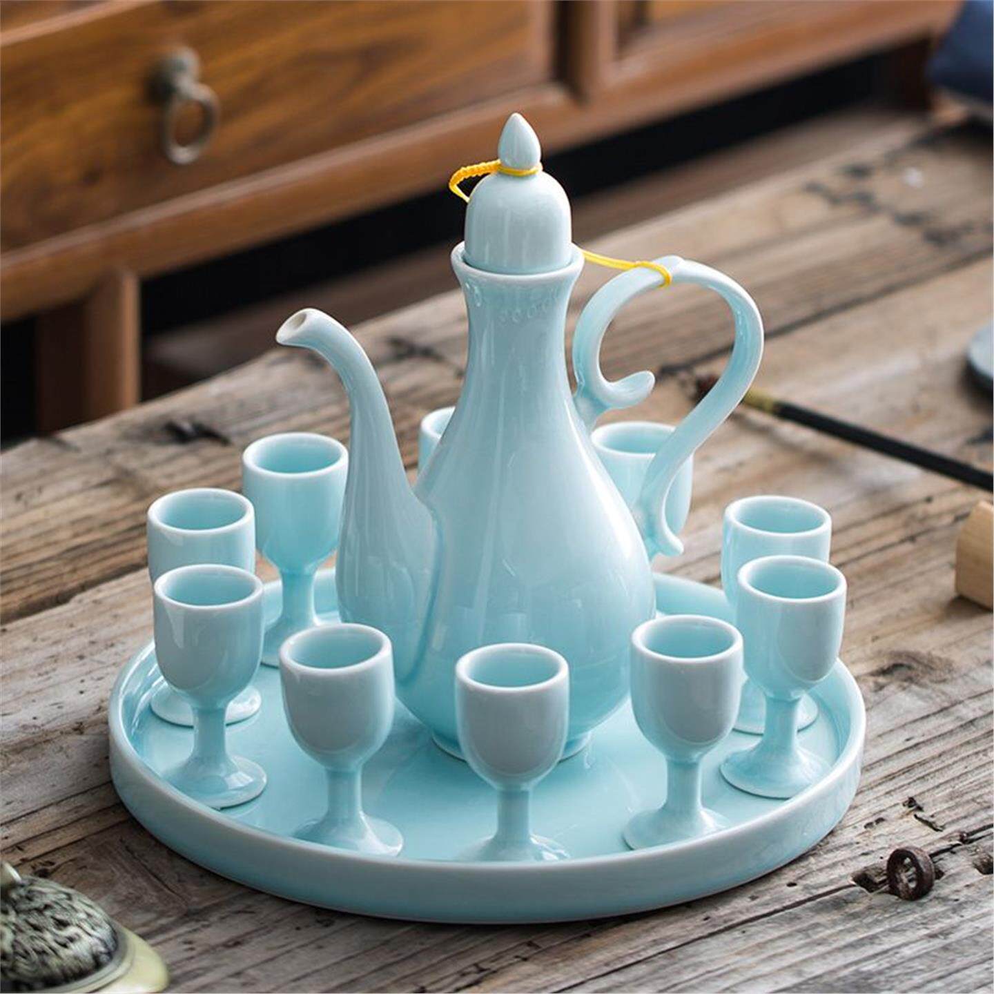 婚庆高脚杯套装烈酒酒器酒具白黄酒盘陶瓷传统中式酒壶家用酒盅分