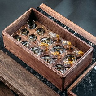 金箔白酒杯分酒器收纳盒套装水晶玻璃金山家用小一口高档高端酒具