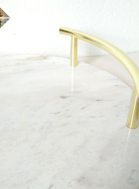 欧式摆件家居大理石托盘装饰酒店家居软装带金属手把椭圆托盘