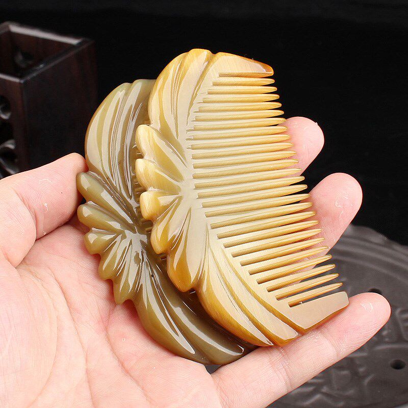 天然牦牛角梳子长顺发脱护发白水牛角梳防加厚家用头皮经络按摩梳