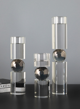 北欧式风格天然水晶圆柱形烛台摆件时尚创意家饰样板房客厅软装品