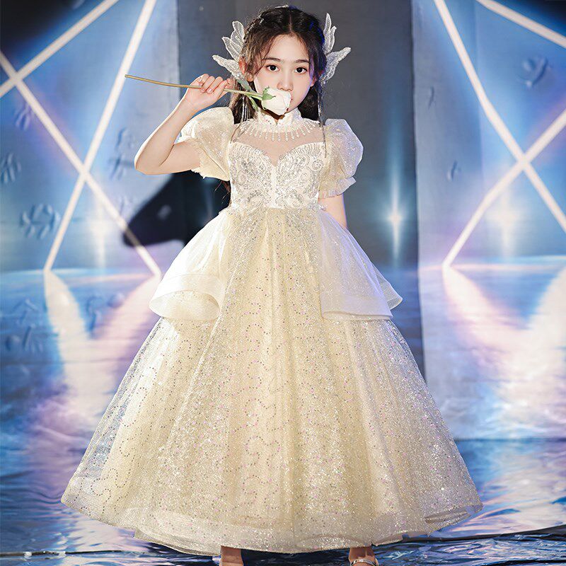 女童礼服轻奢小众高端儿童公主裙花童婚礼小女孩主持人钢琴演出服