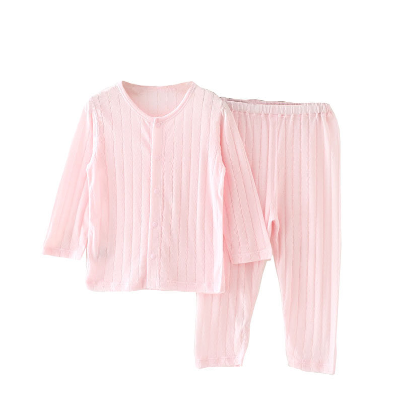 夏季纯棉男童女宝宝儿童长袖长裤内衣套装空调服婴儿睡衣薄款透气