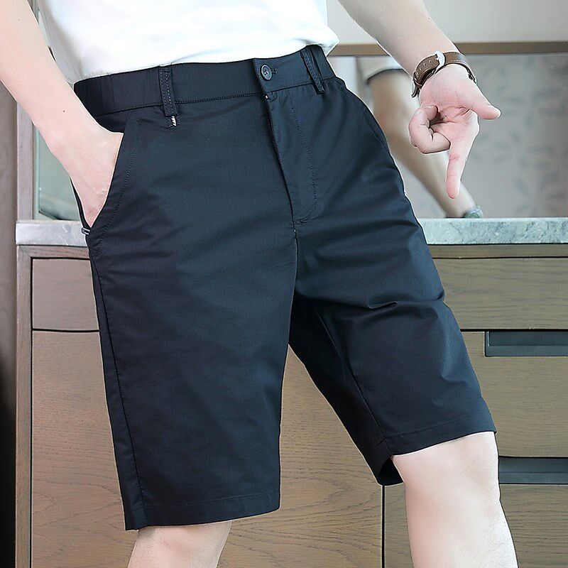 夏季薄款休闲西装短裤男士中裤修身直筒5分宽松五分裤子男款夏天
