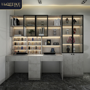 网红台式 电脑桌实木书桌书柜一体家用学生双人学习写字台组合书架