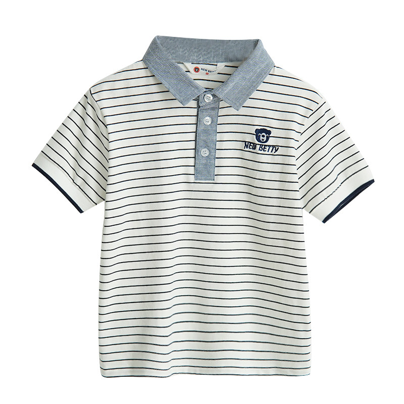 32支精梳纱 儿童条纹POLO衫 男童翻领薄款短袖T恤 中大童 夏款