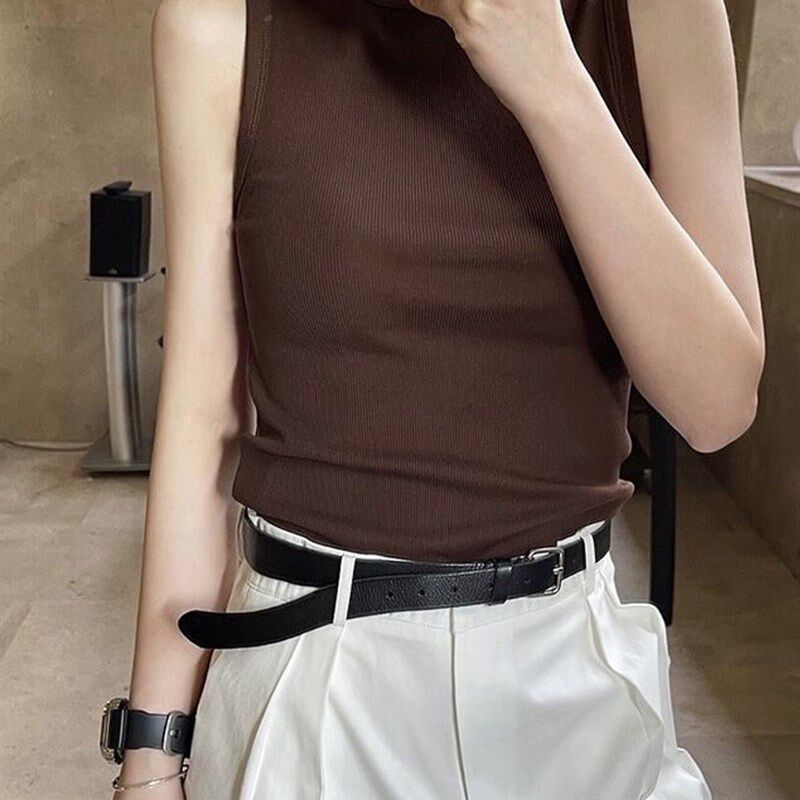 工字无袖白色背心女夏外穿针织螺纹修身弹力内搭打底T恤吊带上衣