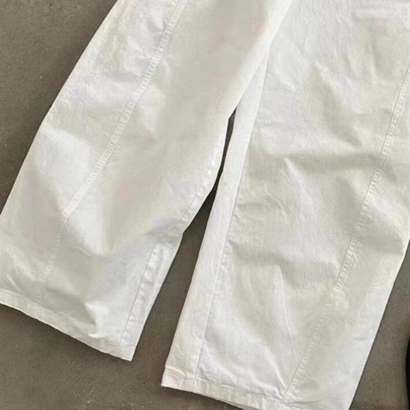 白色裤子夏天薄款女小个子工装裤高腰垂感直筒裤宽松阔腿裤防晒裤