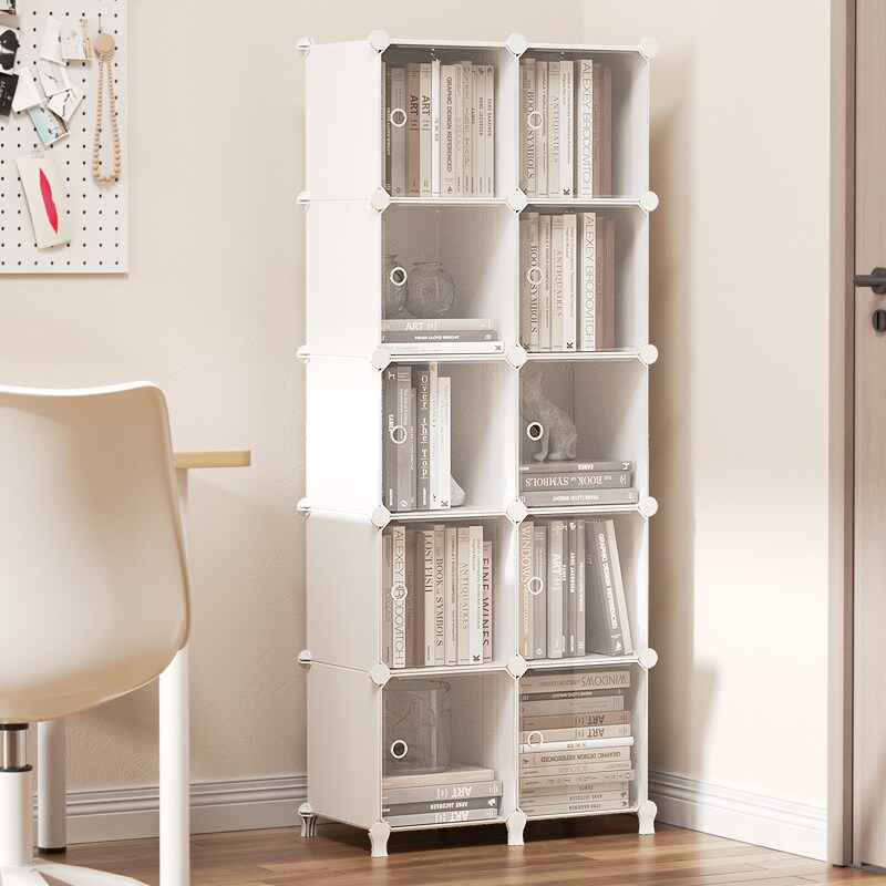 防尘书柜落地带透明门家用简易立式窄小型多功能塑料组合柜置物架