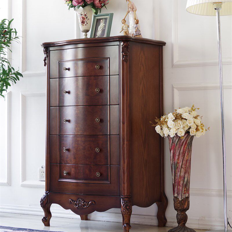 美式乡村风格卧室复古五斗柜实木欧式客厅玄关抽屉收纳储物5斗橱