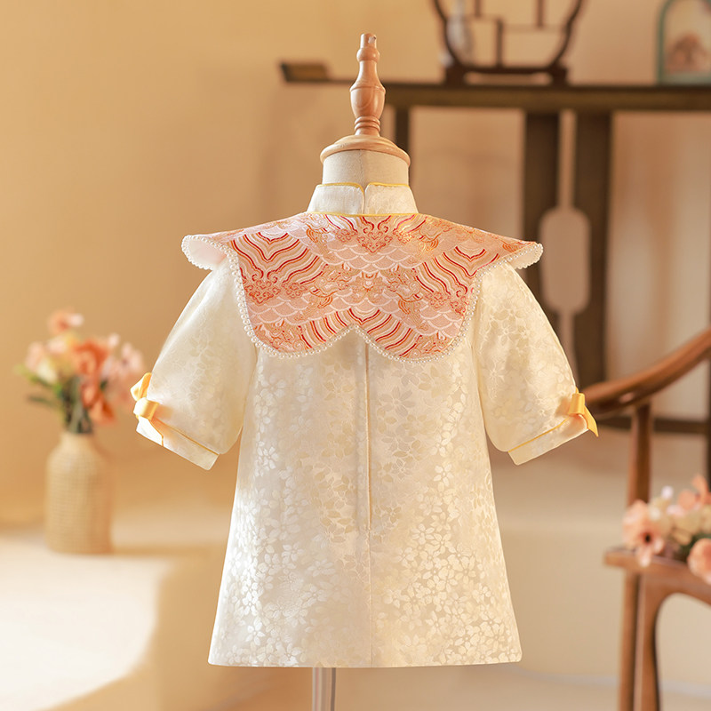 中式周岁礼服女宝2023新款儿童抓周唐装宝宝冠衣国风女童旗袍夏季