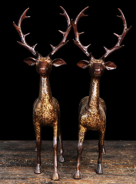 黄铜梅花鹿摆件一对招财客厅玄关酒柜动物装饰搬新家乔迁礼物铜鹿