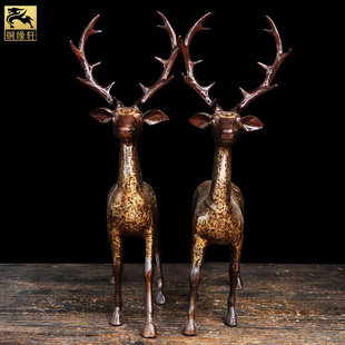 黄铜梅花鹿摆件一对招财客厅玄关酒柜动物装饰搬新家乔迁礼物铜鹿