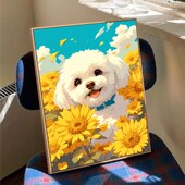 向日葵狗狗数字油画diy填充填色手工绘可爱比熊丙烯油彩画装 饰画