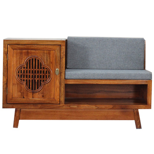 新中式储物换鞋凳子穿鞋柜实木收纳复古典沙发创意多功能带门靠背