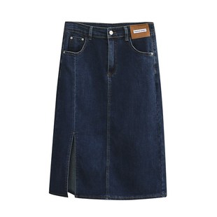 开叉黑色A字裙 胖mm显瘦弹力中长款 大码 高腰牛仔半身裙女200斤夏季