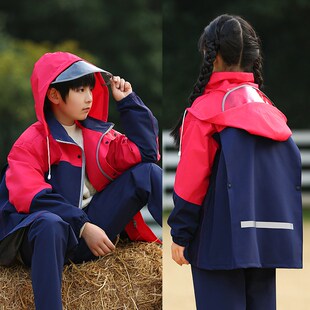 时尚儿童雨衣雨裤分体套装大帽檐防暴雨男女孩通用学生小孩背包
