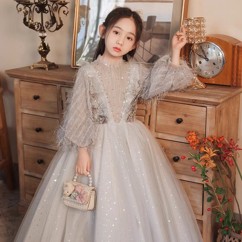 花童婚礼小女孩礼服女童高端生日公主裙儿童主持人钢琴演奏秋冬季