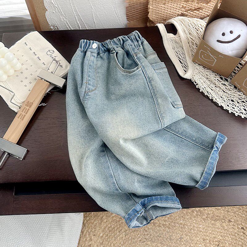 男童纯棉软牛仔裤2024春装新款儿童休闲裤宝宝宽松长裤女童春裤
