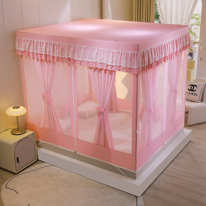 家用蒙古包遮光蚊帐2023新款卧室带床帘布一体式儿童防摔加厚支架