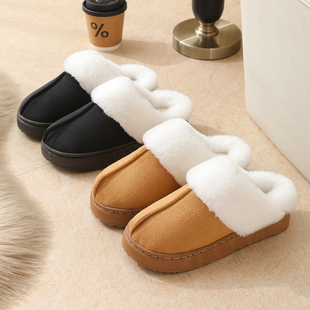 毛毛拖鞋女冬季加绒保暖包头棉拖鞋室内居家用防滑加厚底室内棉拖