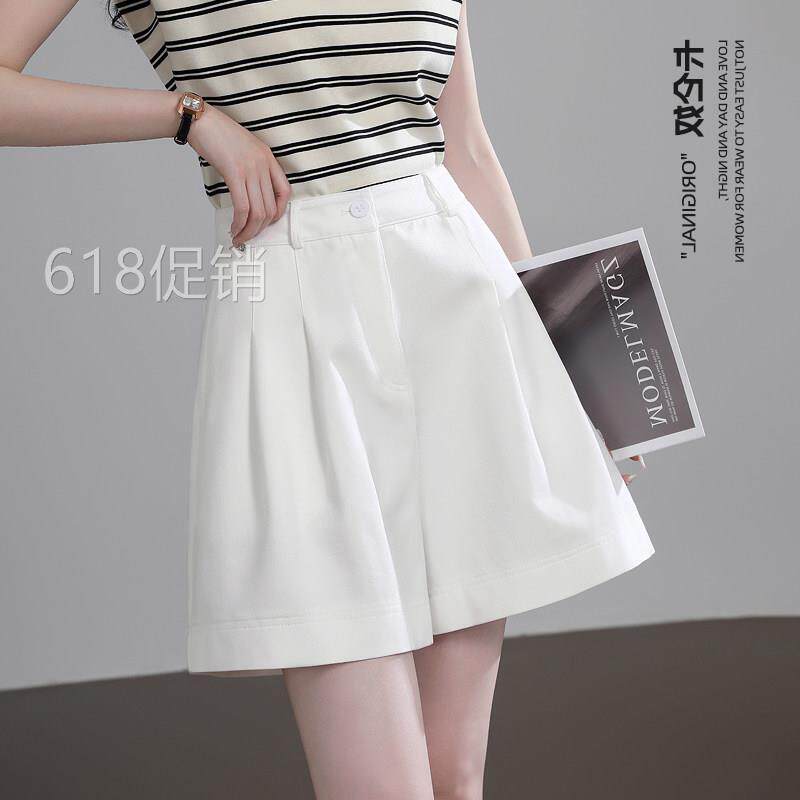 白色冰丝软牛仔短裤女夏薄款高腰宽松直筒显瘦小个子a字阔腿热裤