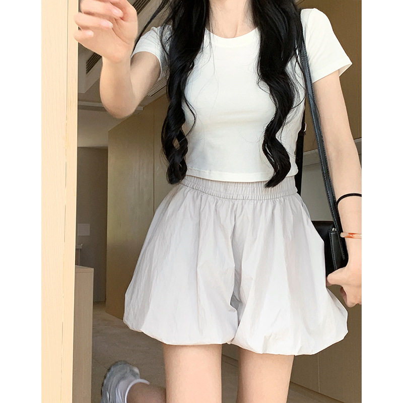 白色花苞裙裤女夏季薄款2025新款蓬蓬a字半身裙阔腿宽松灯笼短裤