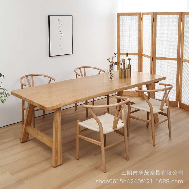 韩式小户型原木简约长桌子客厅餐厅民宿田园风休闲接待实木桌椅