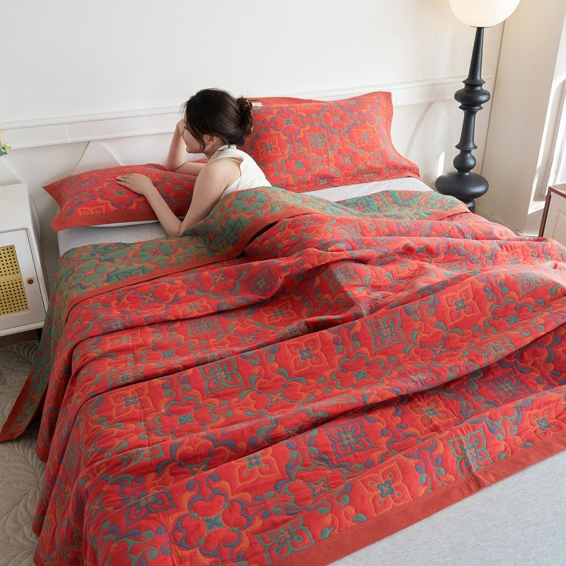 三层毛巾被纯棉纱布成人夏季盖毯子被子双层纱夏凉被床单多层床盖