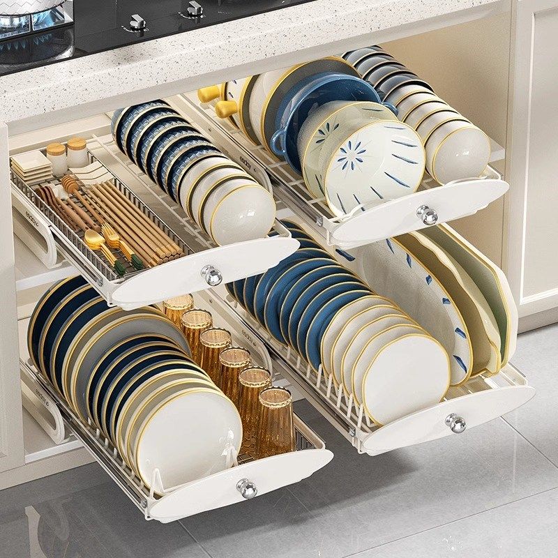 厨房抽拉碗碟收纳架橱柜内置碗架拉篮抽屉式碗盘盘子沥水篮置物架,厨房/烹饪用具,碗架,淘宝优惠券,粉丝福利购,淘宝优惠卷